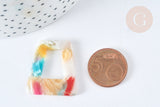 Pendentif trapèze acétate multicolore 29,5mm, création bijoux plastique,x 2 (G7582)