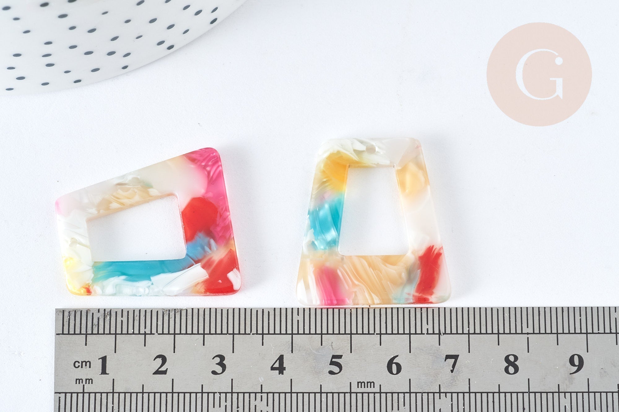Pendentif trapèze acétate multicolore 29,5mm, création bijoux plastique,x 2 (G7582)