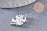 Pendentif trèfle 4 feuilles laiton platine zircons 17mm, x1 (G10403)