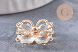 Pendentif trèfle 4 feuilles zamac doré zircons 18mm, x2 (G10415)