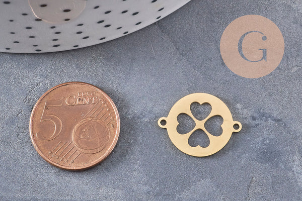 Pendentif trèfle acier 201 inoxydable doré ou platine 19.5mm, x1 (G10975)