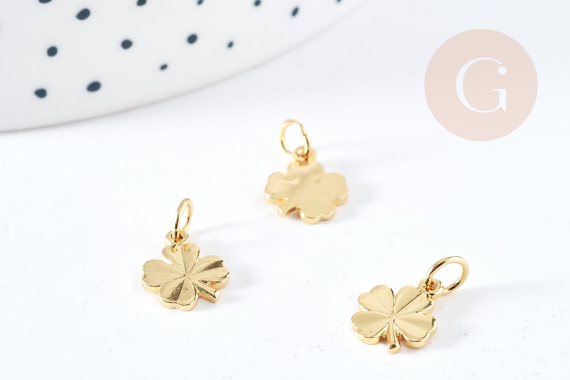 Pendentif trèfle quatre feuilles laiton doré 18K 11mm, x1 (G8737)