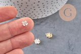 Pendentif trèfle quatre feuilles laiton doré 18K et zircons blancs 9mm, x1 (G4460)