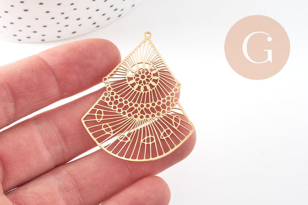 Pendentif triangle éventail acier inoxydable doré 49mm, x1 (G6124)