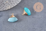 Pendentif triangle jade naturel bleu laiton doré facettes 20mm,x1 (G1237)