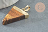 Pendentif triangle oeil de tigre naturel laiton doré 30-40mm, x1 (G5213)