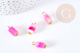Pendentif tube agate naturelle rayée teintée en rose fer doré 18mm,pendentif pierre naturelle, x1 (G8641)