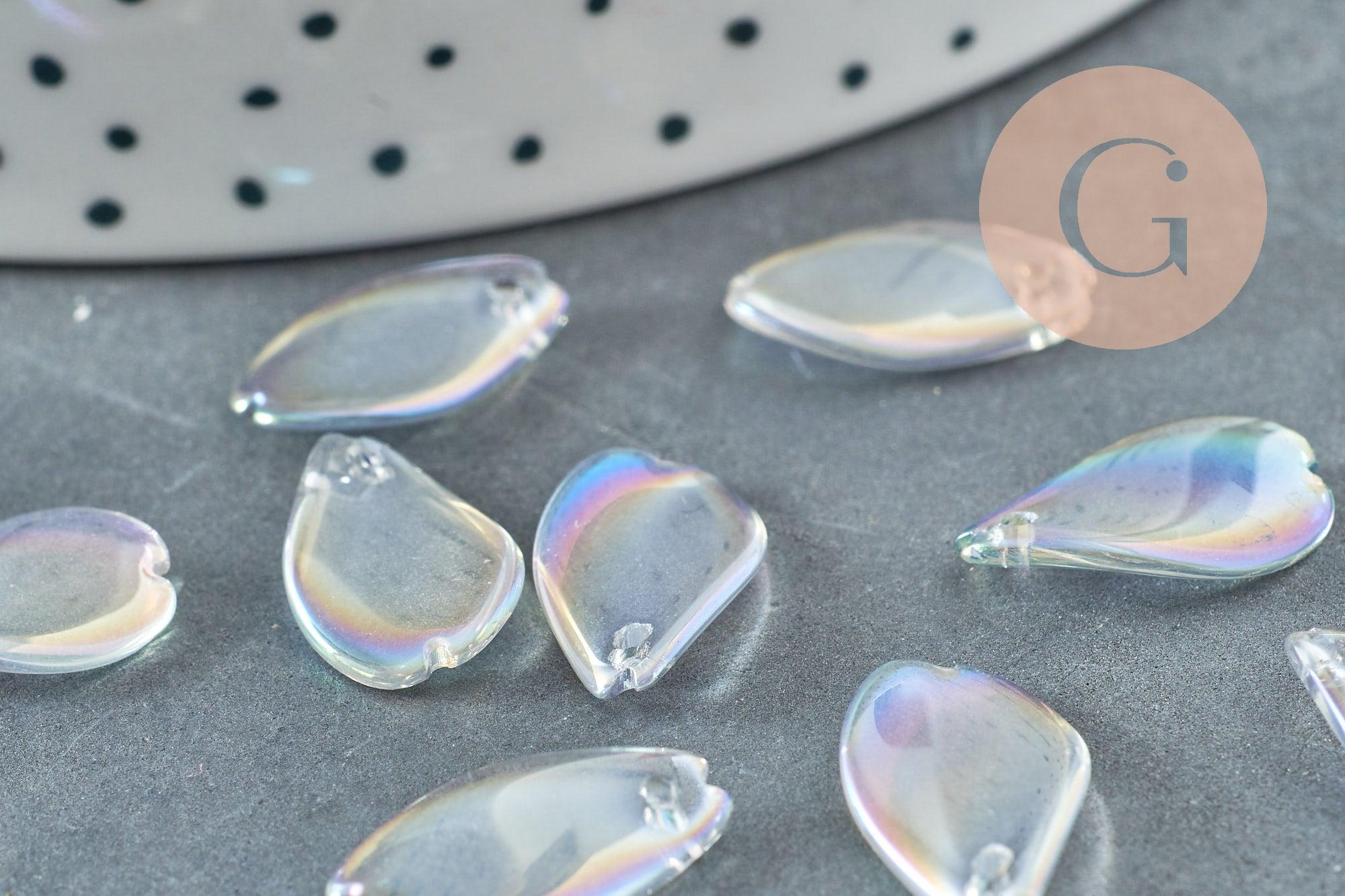 Pendentif verre transparent irisé goutte,pendentif verre, 16mm,x10 (G4145)