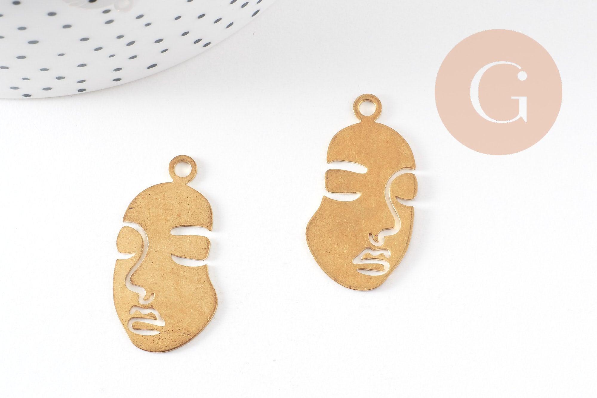 Pendentif visage laiton brut, fournitures pour bijoux, laiton brut,pendentif minimaliste ,bijoux moderne, x1 33.5mm-G1224