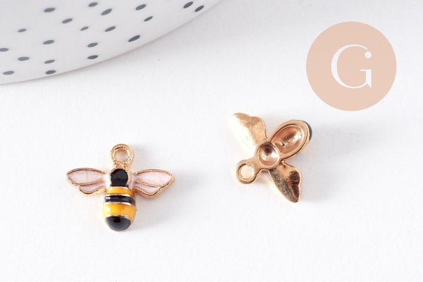 Pendentif zamac doré abeille émaillée,thème nature et insectes, pendentif pour création de bijoux,12mm, x2 (G5470)
