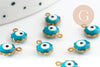 Pendentifs doré Fleur émail bleu, mauvais oeil, laitondoré, pendentif chance, 9mm, x10 G1574