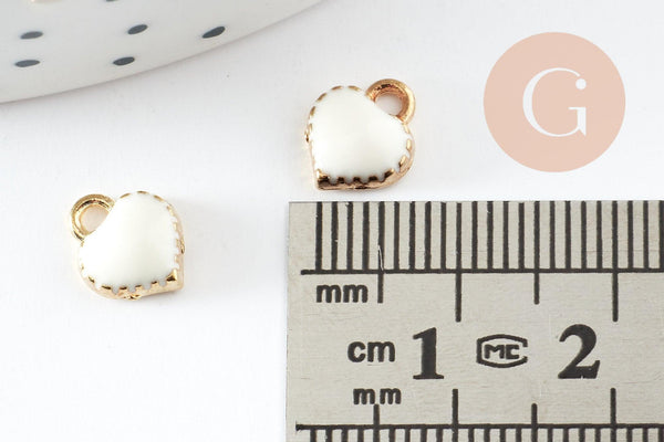 Pendentifs doré cœur émail blanc, pendentif coeur,fournitures créatives, métal doré, pendentif amour, 8mm, x10 G1885