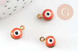 Pendentifs doré émail orange, mauvais oeil, laiton doré, pendentif chance,10mm, x10 G4613