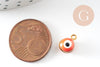 Pendentifs doré émail orange, mauvais oeil, laiton doré, pendentif chance,10mm, x10 G4613