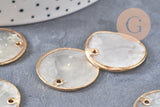 Pendentifs dorés ronds coquillages en nacre naturelle blanche 25mm x2 (G2434)