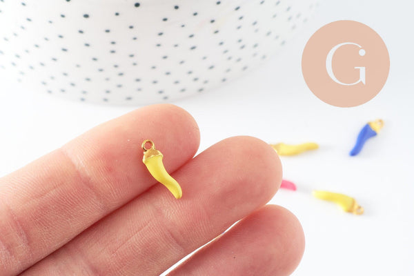 Pendentifs piment émail multicolore zamac doré 14.5mm, breloque colorée pour création bijoux, x5 (G9540)