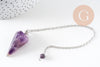Pendule radiesthésie améthyste naturel chaine argentée, pendule magnétisme, litotherapie,création bijoux,23cm, x1 (G6737)