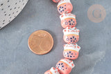 Perle Chat chanceux porcelaine rose 14mm, perle céramique, fabrication bijoux animal, perle chance chat, x5 (G7998)