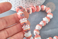 Perle Chat chanceux porcelaine rose 14mm, perle céramique, fabrication bijoux animal, perle chance chat, x5 (G7998)