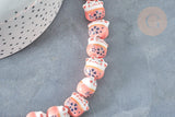 Perle Chat chanceux porcelaine rose 14mm, perle céramique, fabrication bijoux animal, perle chance chat, x5 (G7998)
