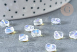 Perle Coeur verre bleu blanc transparent 6mm, des perles en verre, x10 (G8040)