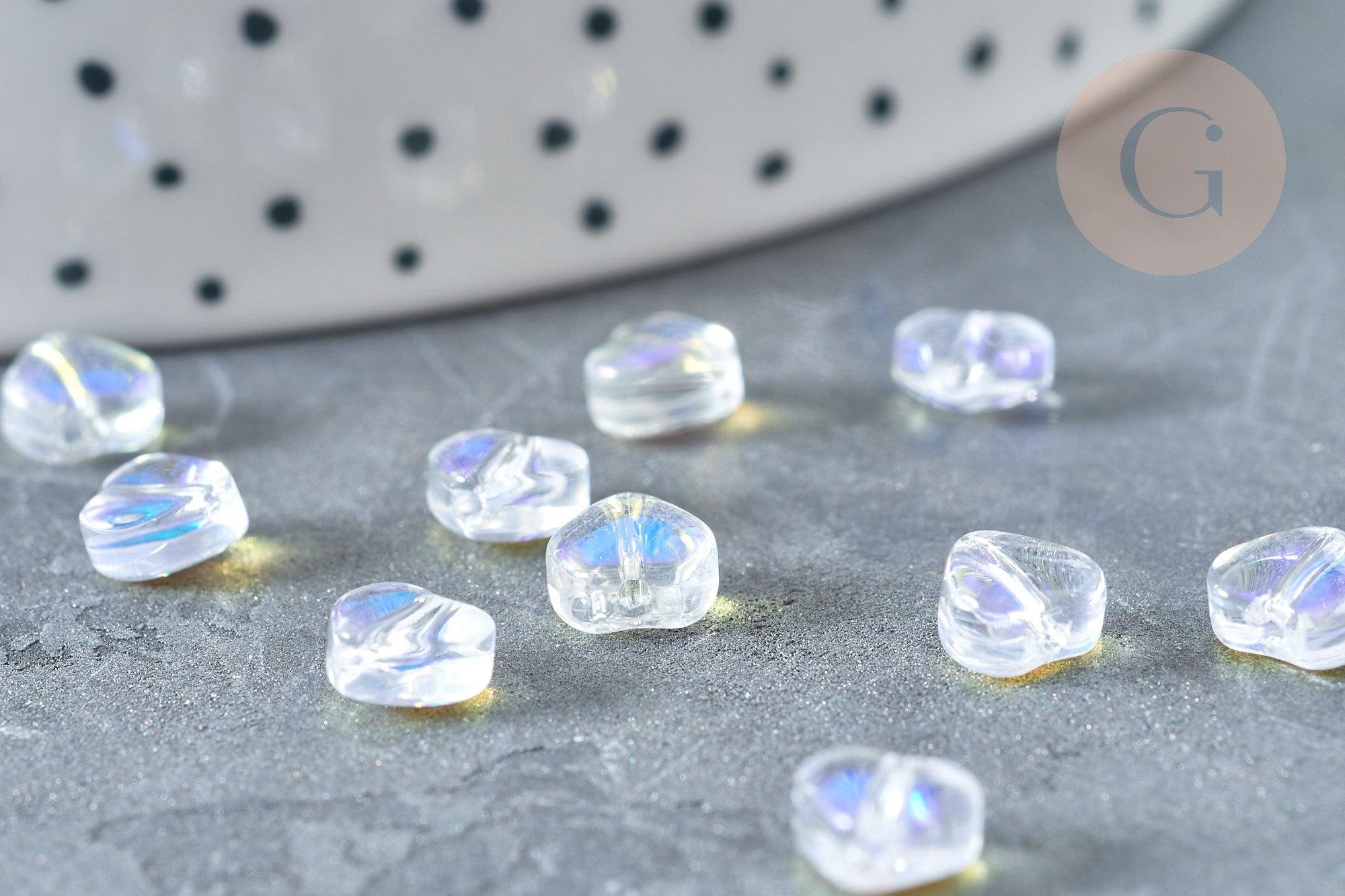 Perle Coeur verre bleu blanc transparent 6mm, des perles en verre, x10 (G8040)
