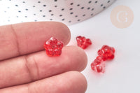 Perle Fleur verre transparent rouge 10mm, perle verre fleur, perle artisanale verre, x20 (G7962)
