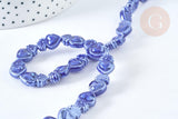 Perle Porcelaine Cœur bleu foncé irisé 15.7mm, x1 fil de 36cm (G7444)
