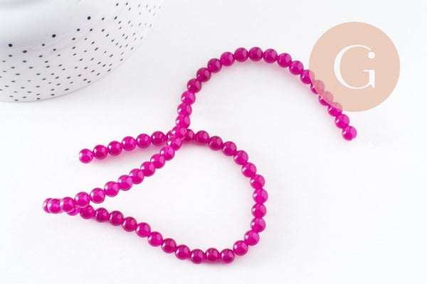 Perle Ronde Jade naturel teinté rose fuchsia 6mm, fil de 37.5cm x1 (G10196)
