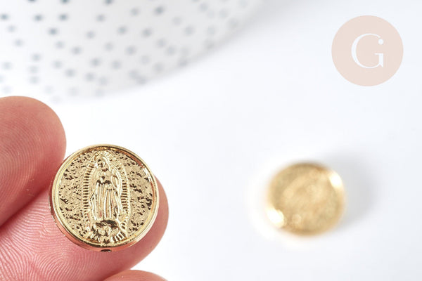 Perle Ronde Vierge Marie laiton doré 15,5mm, x1 (G7500)