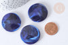 Perle Ronde plate plastique acrylique bleu foncé imitation pierre 32mm, x1 (G7968)