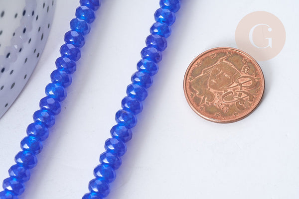 Perle Rondelle Jade de Malaisie teinté facettée bleu roi 6x4mm, création bijoux pierre, le fil de 37.5cm (G7872)