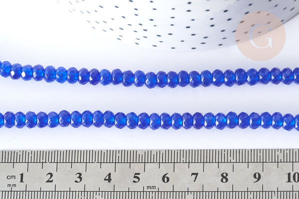 Perle Rondelle Jade de Malaisie teinté facettée bleu roi 6x4mm, création bijoux pierre, le fil de 37.5cm (G7872)