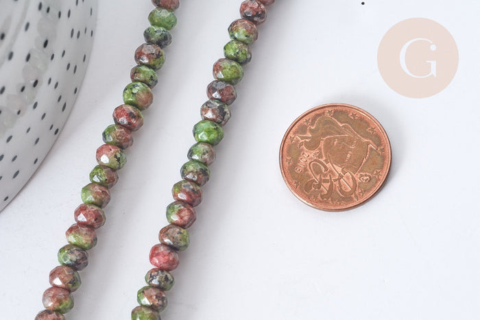Perle Rondelle Jaspe de sésame teintée facettée vert rouge 6x4mm, le fil de 37.5cm (G7869)