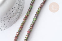 Perle Rondelle Jaspe de sésame teintée facettée vert rouge 6x4mm, le fil de 37.5cm (G7869)