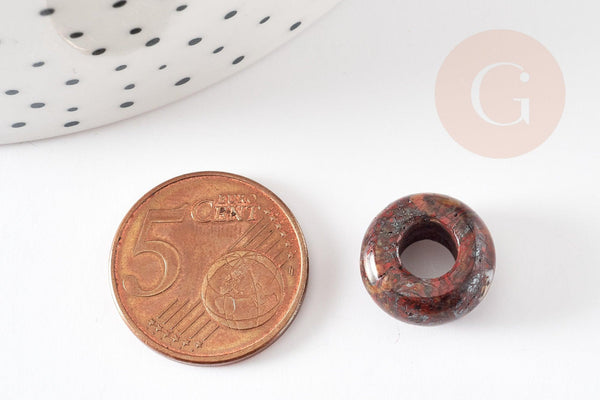 Perle Rondelle donut Jaspe marron marbré naturelle 14mm, rondelle pierre pour création bijoux x2 (G9211)