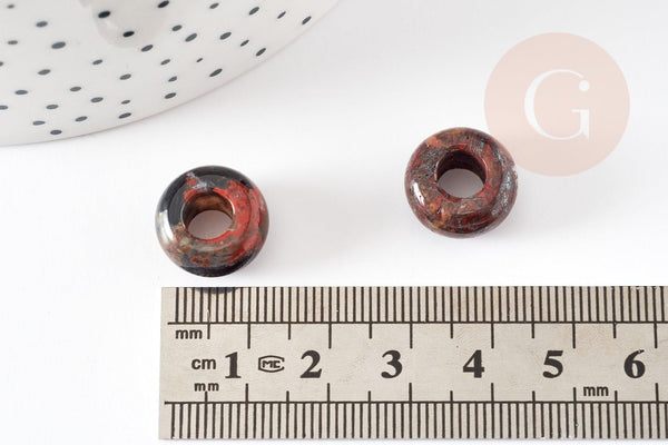 Perle Rondelle donut Jaspe marron marbré naturelle 14mm, rondelle pierre pour création bijoux x2 (G9211)
