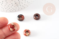 Perle Rondelle donut Jaspe marron marbré naturelle 14mm, rondelle pierre pour création bijoux x2 (G9211)
