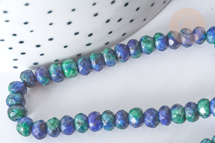 Perle Rondelle jaspe sésame teintée facettée bleu foncé 6x4mm, pierre naturelle, le fil de 38cm (G7874)