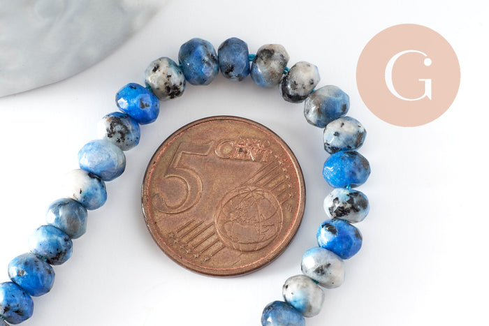 Perle Rondelle jaspe sésame teintée facettée bleu gris 6x4mm, création bijoux pierre, fil de 37.5cm x1 (G7867)