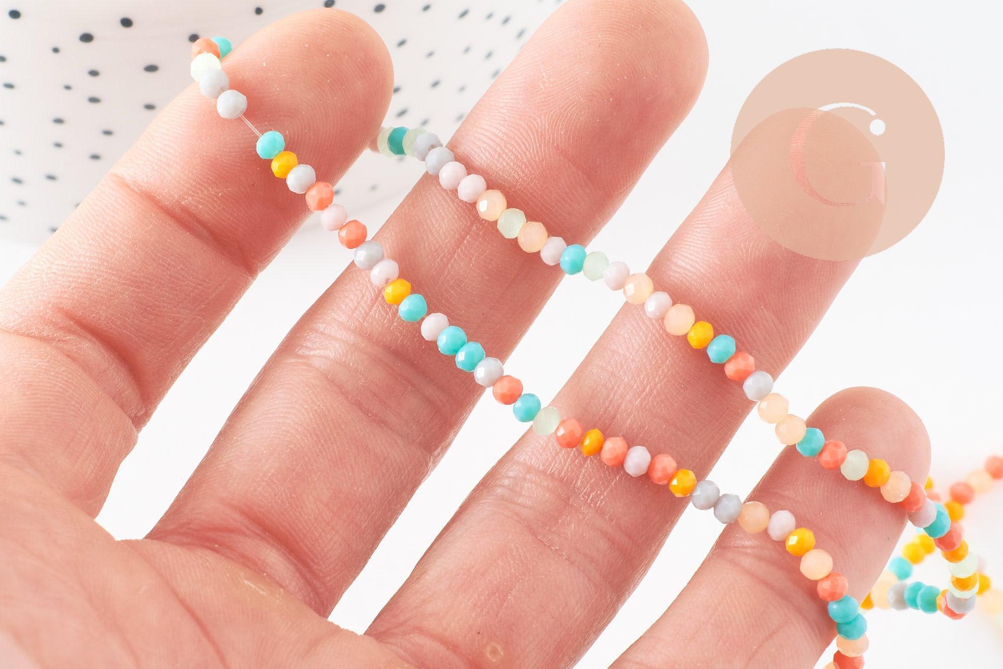 Perle abacus cristal multicolore opaque, Perles verre ,3x2.5mm, le fil de 42cm, x1 (G4423)
