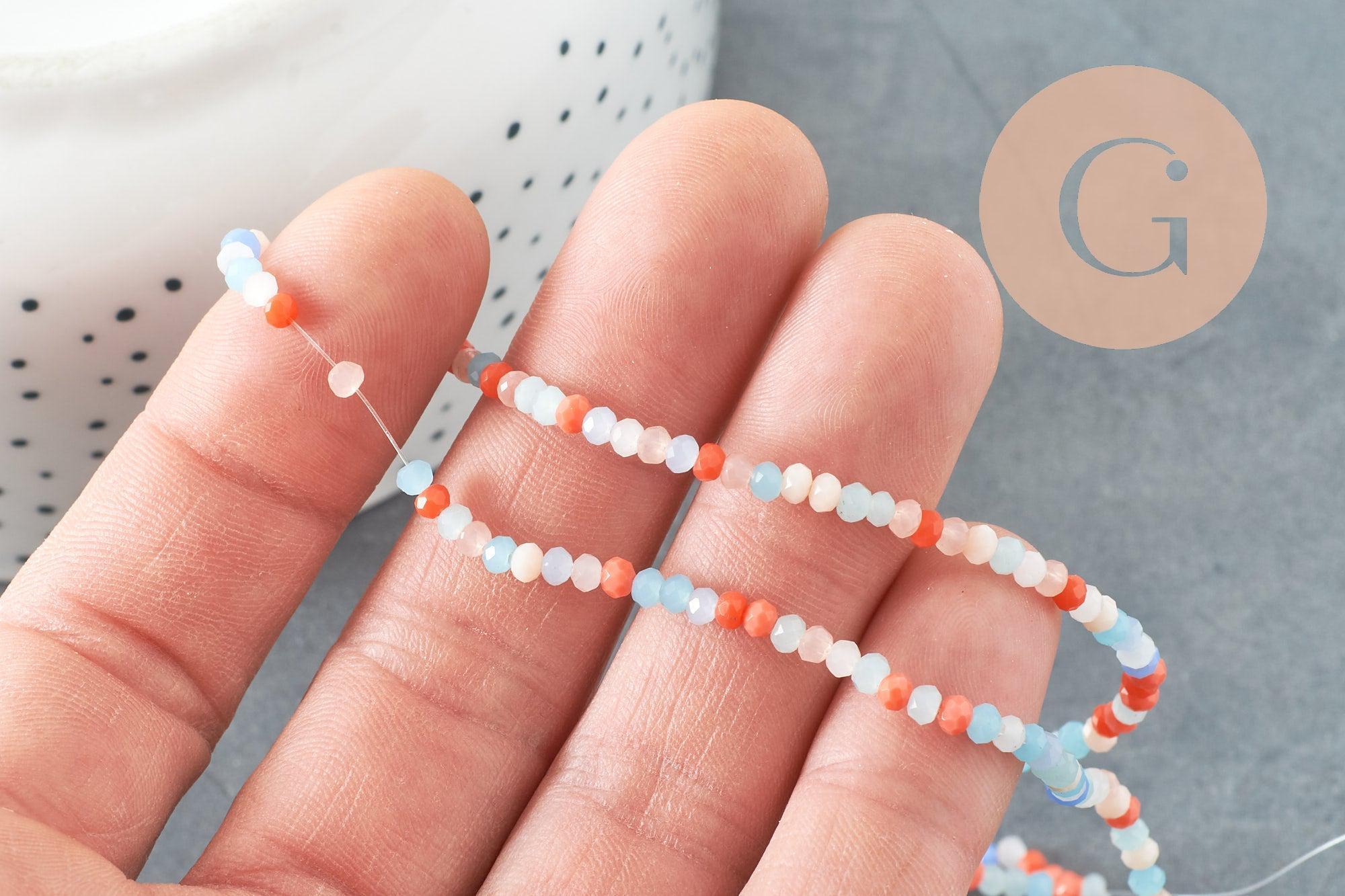 Perle abacus cristal multicolore opaque orange 3x2.5mm,Perles verre , fil de 45cm, x1 (G4426)