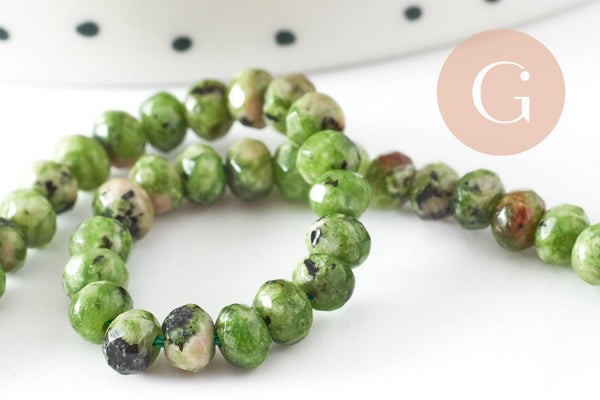 Perle abacus jade vert rose,perle jade pierre naturelle à facette,4x2mm, fil de 36cm, x1 (G4637)