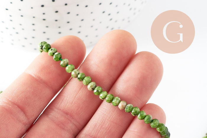Perle abacus jade vert rose,perle jade pierre naturelle à facette,4x2mm, fil de 36cm, x1 (G4637)