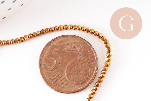 Perle abacus verre facettée doré 2mm, x1 fil de 37cm (G7448)