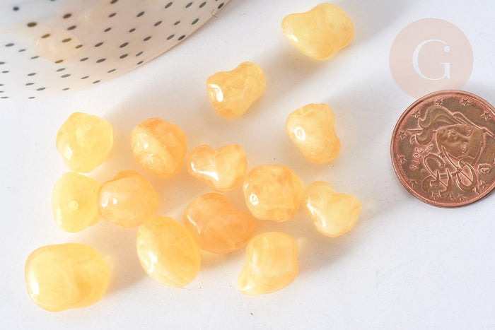 Perle acrylique pépite jaune clair imitation pierre 10~18mm, création bijou plastique, x 20 grammes G7960