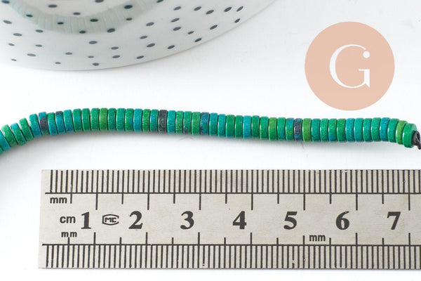 Perle agate heishi rondelle vert-bleu, perle agate naturelle,4.5mm,fil de 250 perles, x1 (G3805)