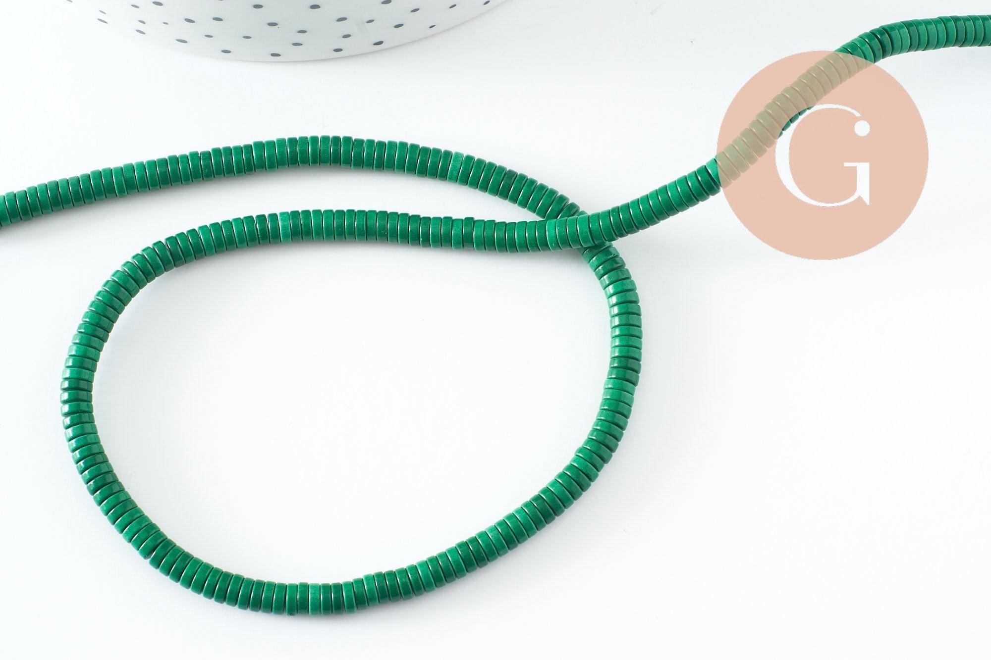Perle agate heishi rondelle verte, perle agate naturelle, pierre naturelle,4.5mm,fil de 250 perles, x1 (G9710)