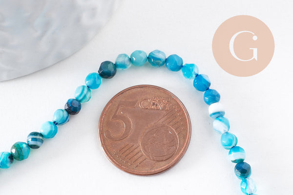Perle agate naturelle bleue facettée 4mm, x1 fil de 90 perles (G5010)