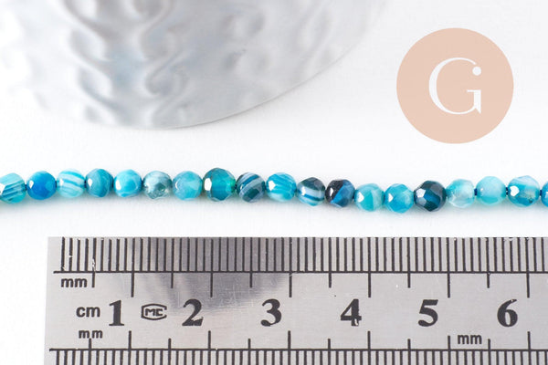 Perle agate naturelle bleue facettée 4mm, x1 fil de 90 perles (G5010)